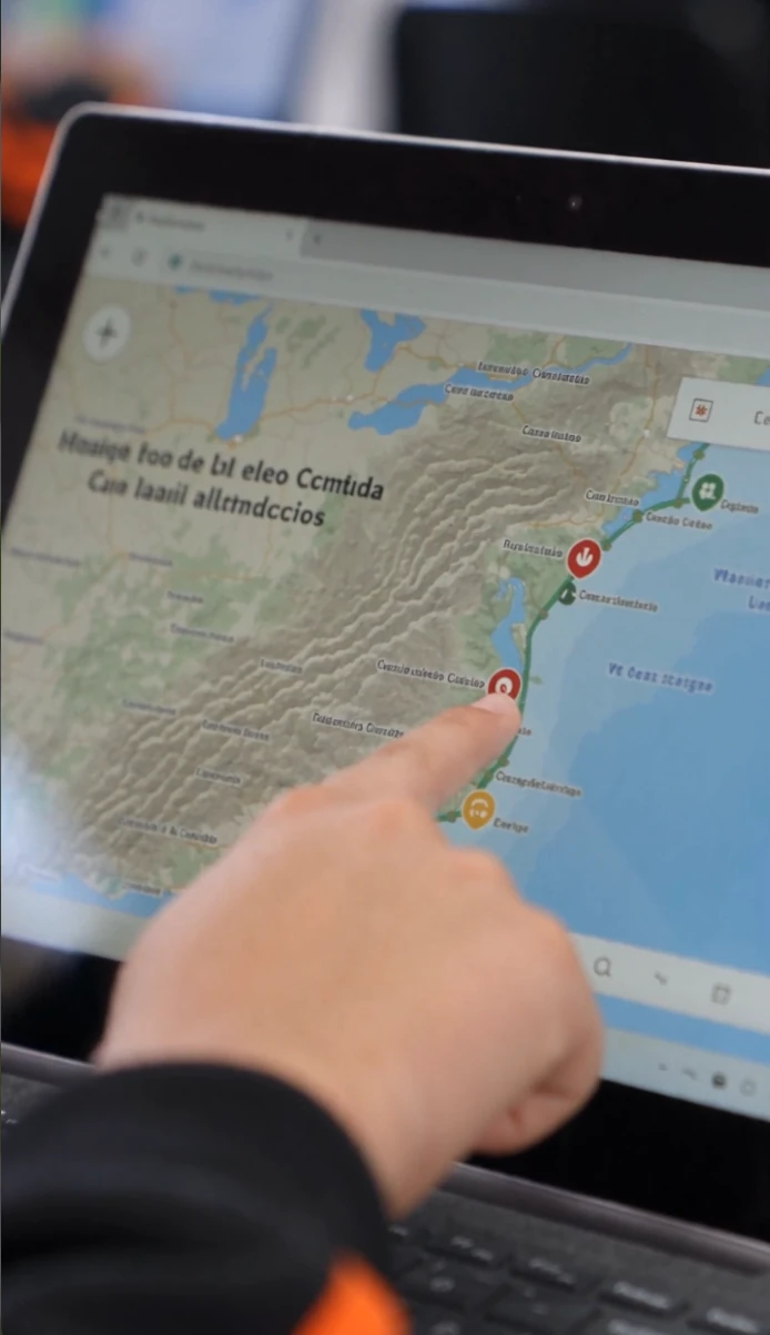 Una estudiante señala un lugar en un mapa abierto en la Chromebook