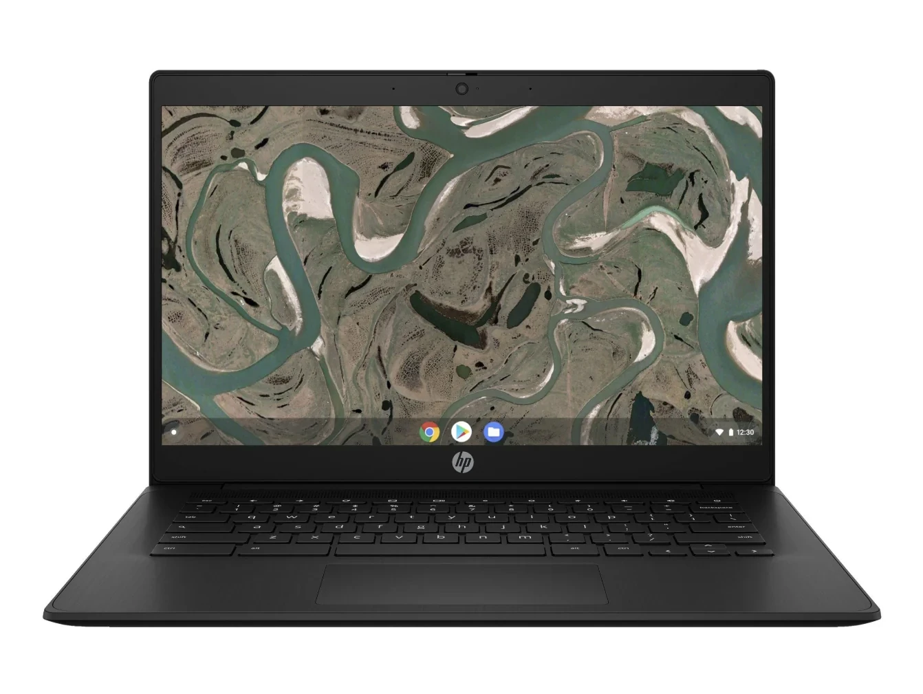 Vista frontal de una Chromebook HP abierta