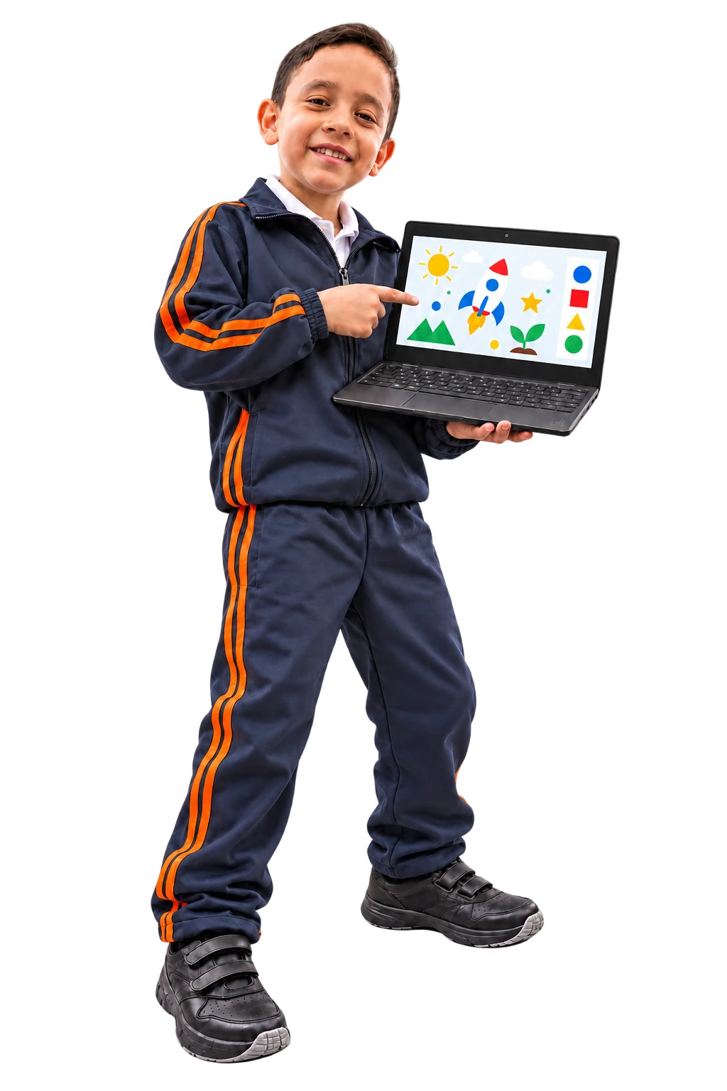 Estudiante mostrando su trabajo en una Chromebook